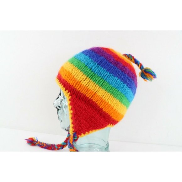 Vintage 90s Streetwear Pride Rainbow Striped Wool Knit Winter Beanie Hat Cap S